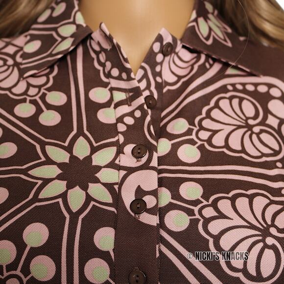 Anthropologie Beth Bowley Silk Blend Floral Shirt Dress Brown Pink Belted Size 4 - Picture 3 of 9
